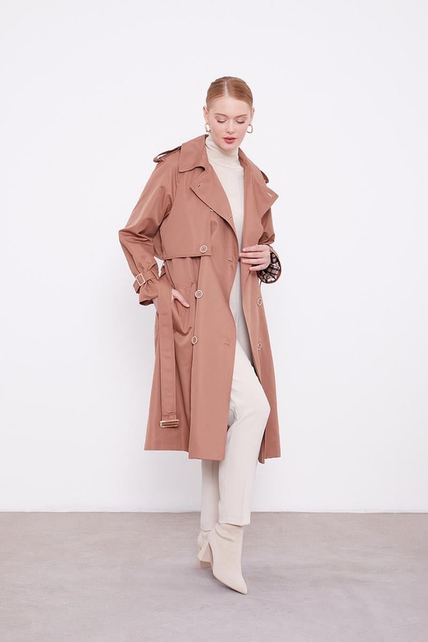 LevidorLevidor Kahve Ekose Astarlı Trençkot