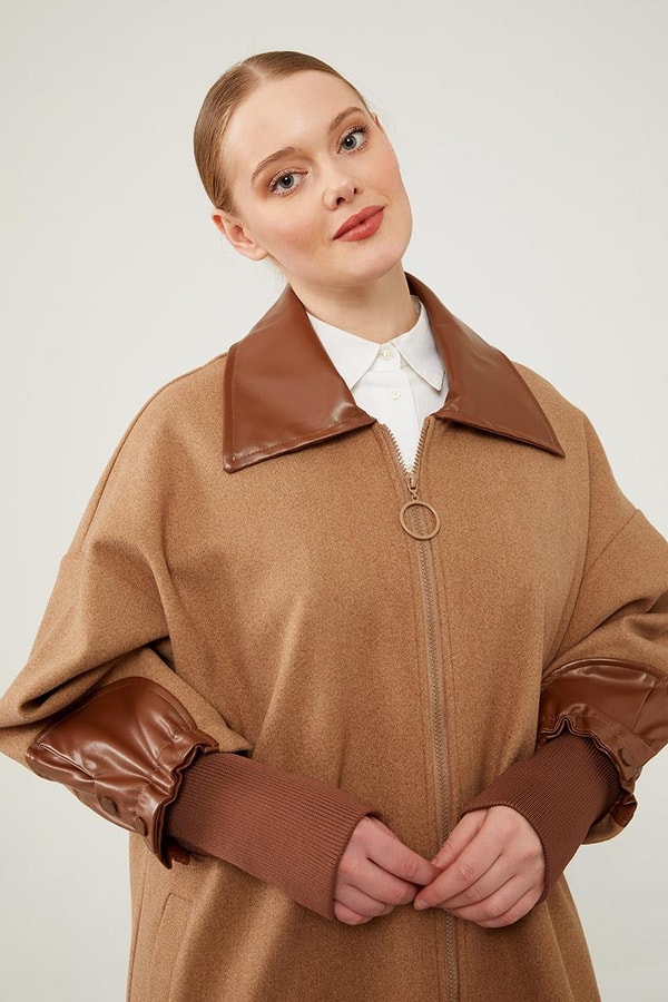 LevidorLevidor Kahve Fermuar Detaylı Suni Deri Kaban