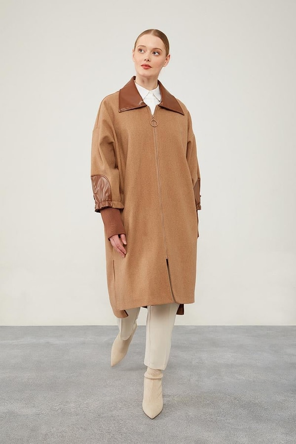 LevidorLevidor Kahve Fermuar Detaylı Suni Deri Kaban