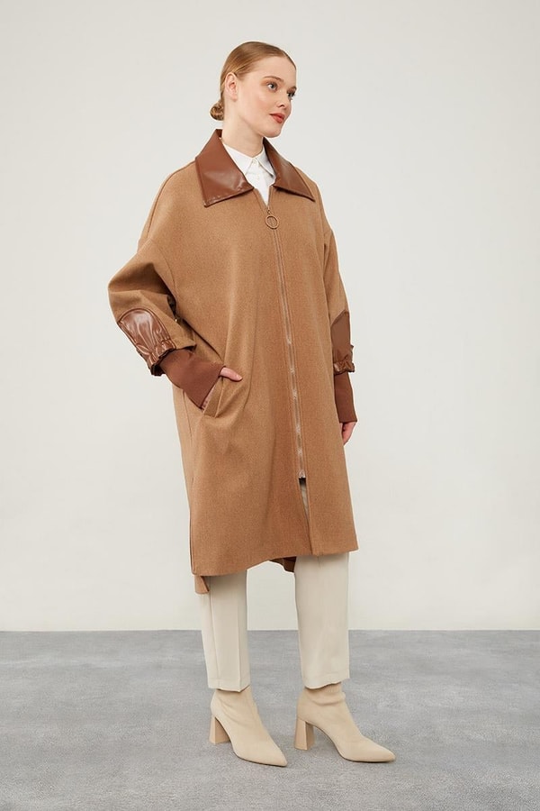 LevidorLevidor Kahve Fermuar Detaylı Suni Deri Kaban