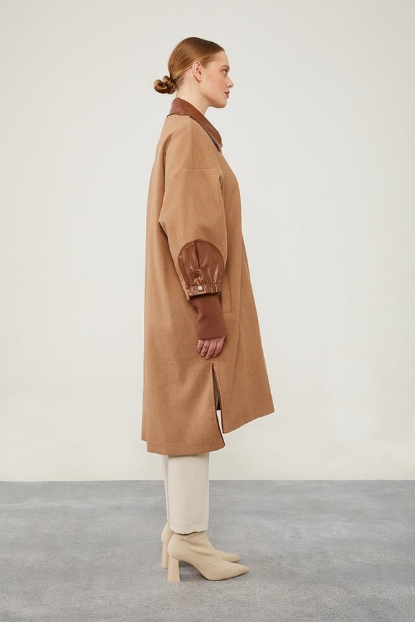 LevidorLevidor Kahve Fermuar Detaylı Suni Deri Kaban