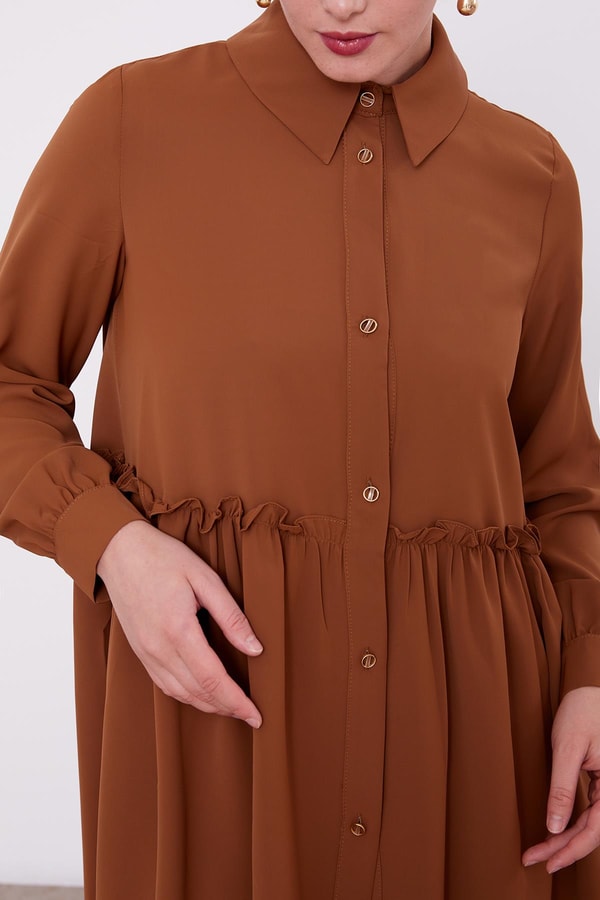 LevidorLevidor Kahve Göğüs Altı Pileli Şifon İkili Takım