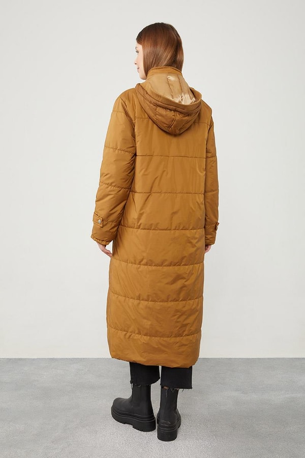 LevidorLevidor Kahve Kapüşonlu Kapitone Kısa Mont