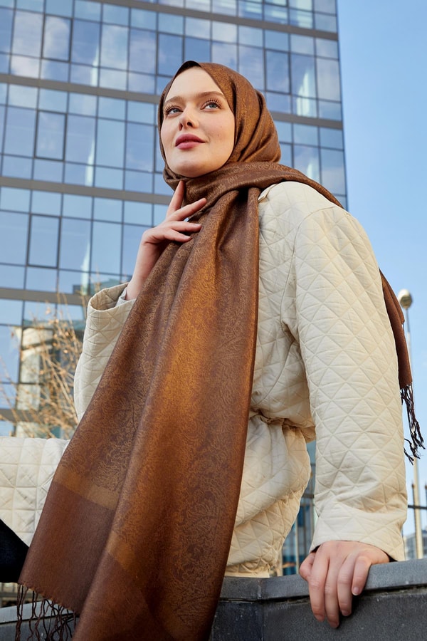 LevidorLevidor Kahve Püskülü Etnik İpek Şal