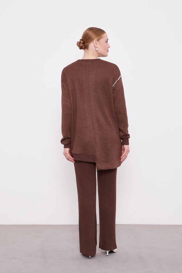 LevidorLevidor Kahve Şerit İncili Kaşmir İkili Takım