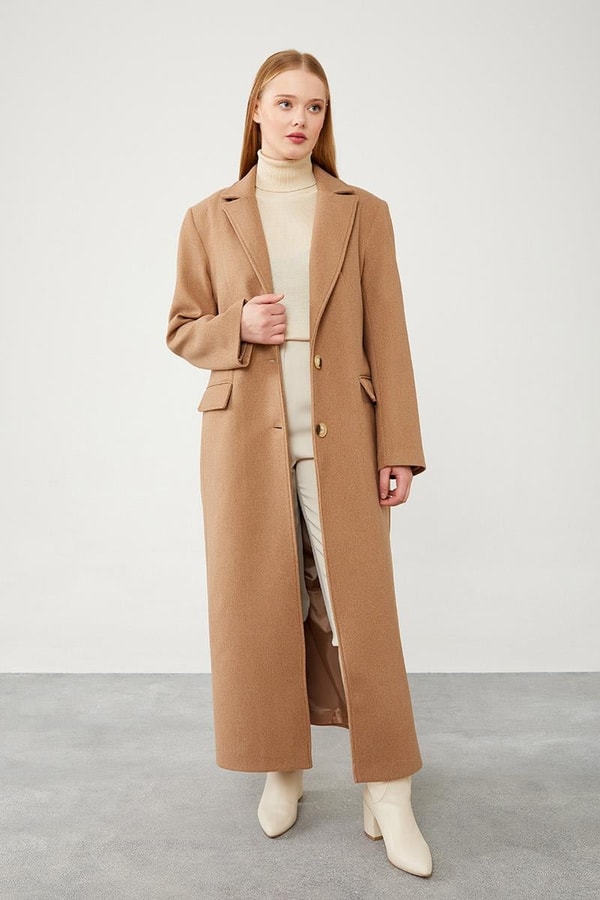 LevidorLevidor Kahve Uzun Kaşe Kaban