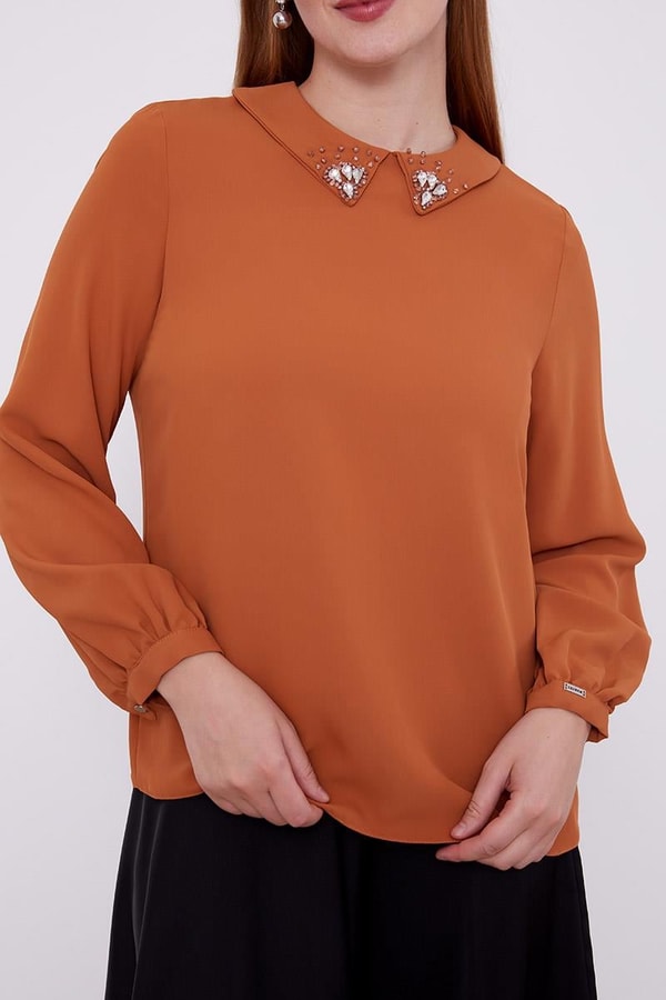 LevidorLevidor Kahve Yaka İşlemeli Bluz