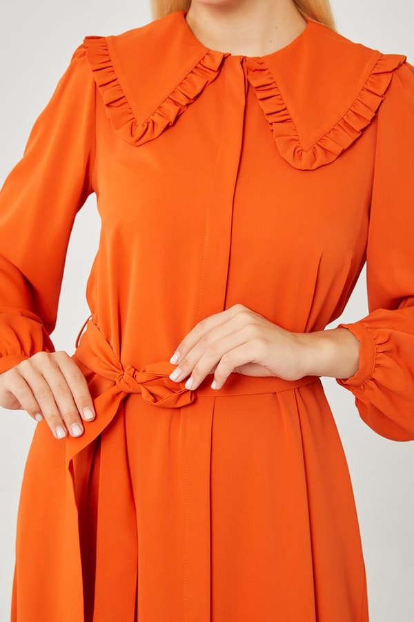 LevidorLevidor Kiremit Yakası Fırfır Detaylı Elbise