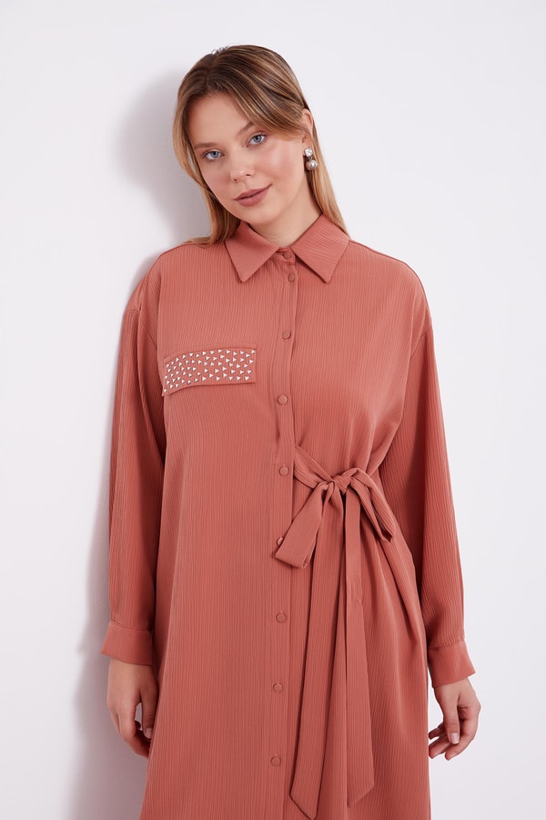 LevidorLevidor Kiremit Yandan Bağlamalı Pliseli İkili Takım