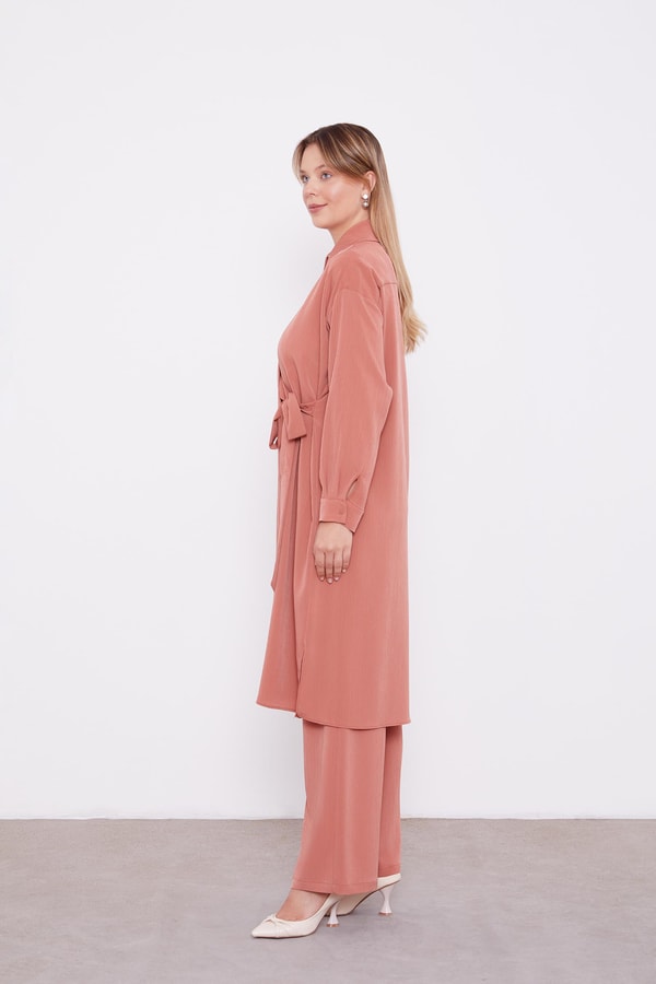 LevidorLevidor Kiremit Yandan Bağlamalı Pliseli İkili Takım