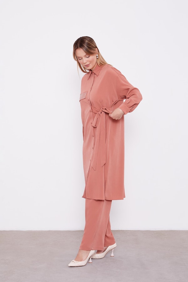 LevidorLevidor Kiremit Yandan Bağlamalı Pliseli İkili Takım