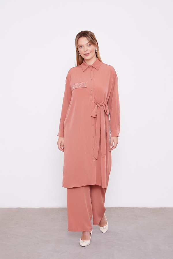 LevidorLevidor Kiremit Yandan Bağlamalı Pliseli İkili Takım