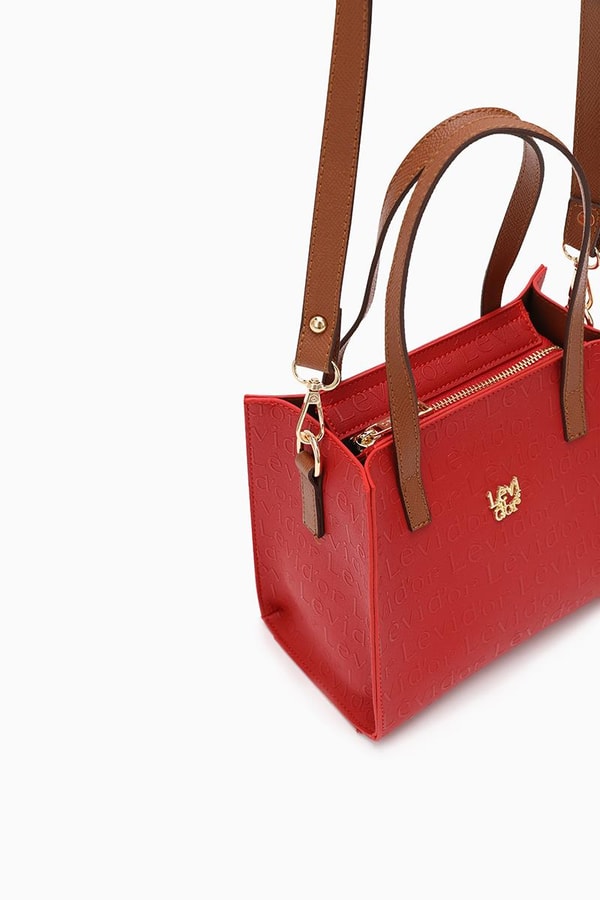 LevidorLevidor Kırmızı Çapraz Askılı Monogram Baskılı Omuz Çantası
