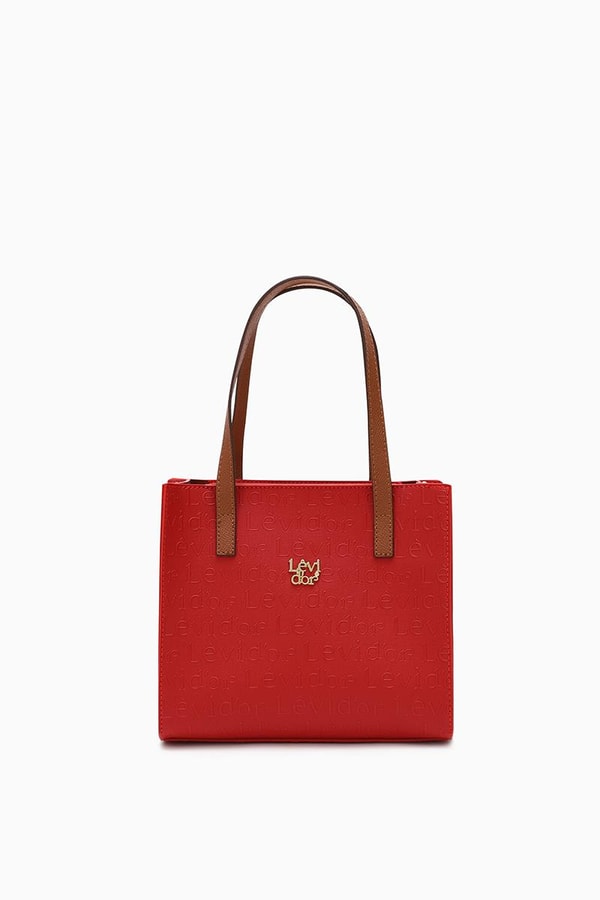 LevidorLevidor Kırmızı Çapraz Askılı Monogram Baskılı Omuz Çantası