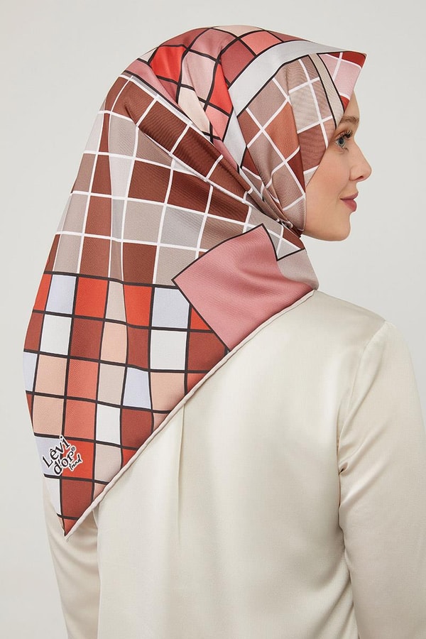 LevidorLevidor Kırmızı Dama Desenlli Trend Twill Eşarp