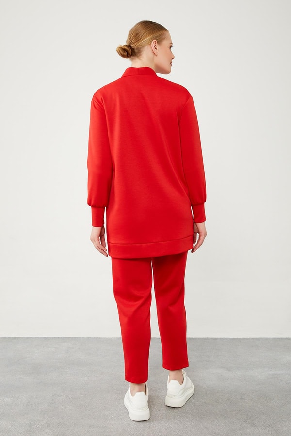 LevidorLevidor Kırmızı Düğme Kapama Pantolonlu Hırka Takım