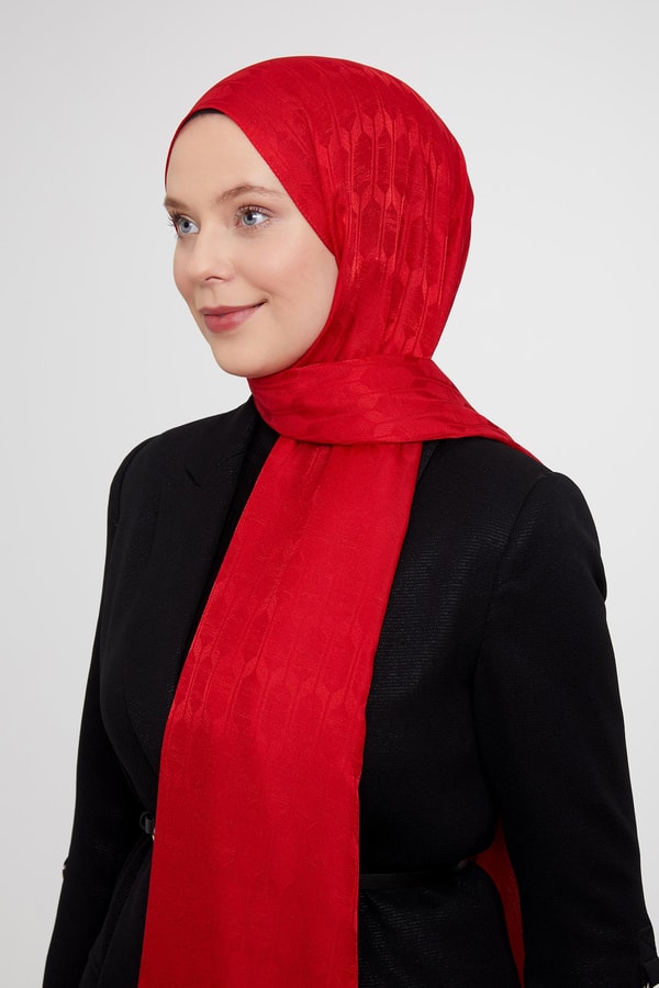 LevidorLevidor Kırmızı Geometrik Desen Jakarlı Janjan Şal