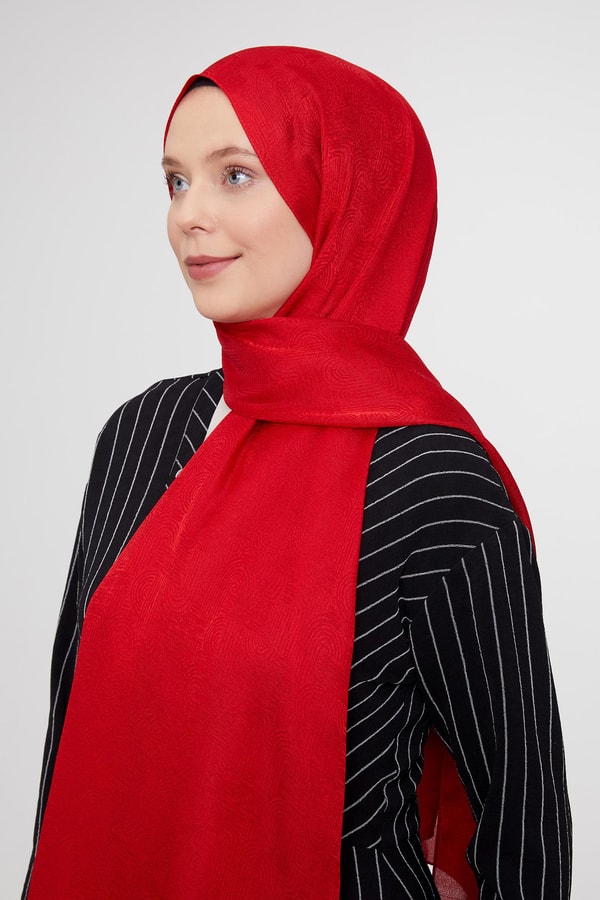LevidorLevidor Kırmızı Hologram Desen Jakarlı Janjan Şal