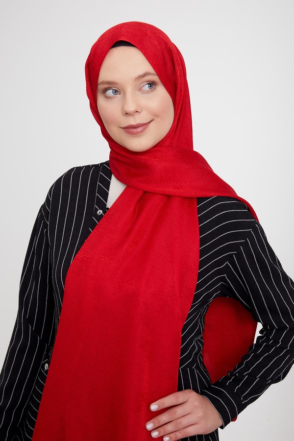 LevidorLevidor Kırmızı Hologram Desen Jakarlı Janjan Şal