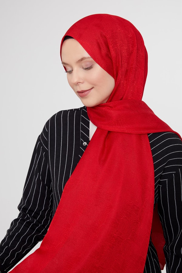 LevidorLevidor Kırmızı Hologram Desen Jakarlı Janjan Şal