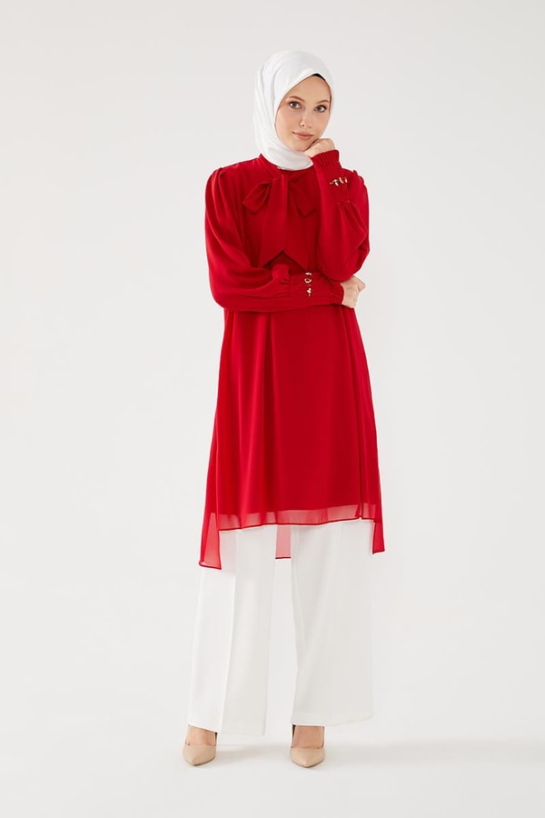 LevidorLevidor Kırmızı Kol Ucu Pliseli Tunik
