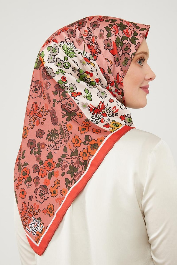 LevidorLevidor Kırmızı Mine Çiçeği Trend Twill Eşarp