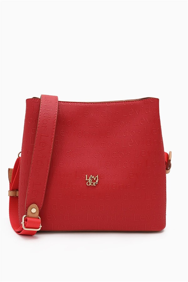 LevidorLevidor Kırmızı Monogram Baskılı Omuz Çantası