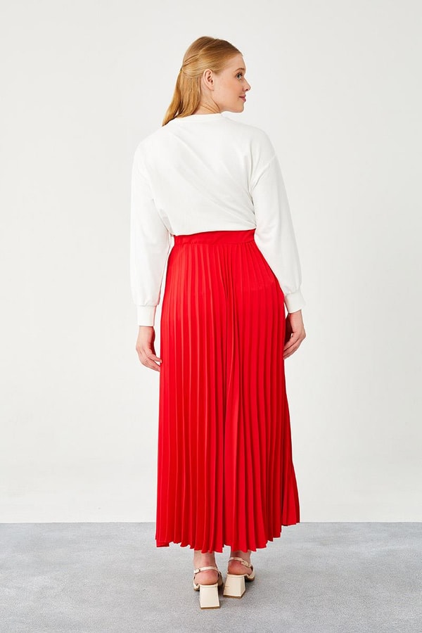 LevidorLevidor Kırmızı Pliseli Beli Lastikli Etek