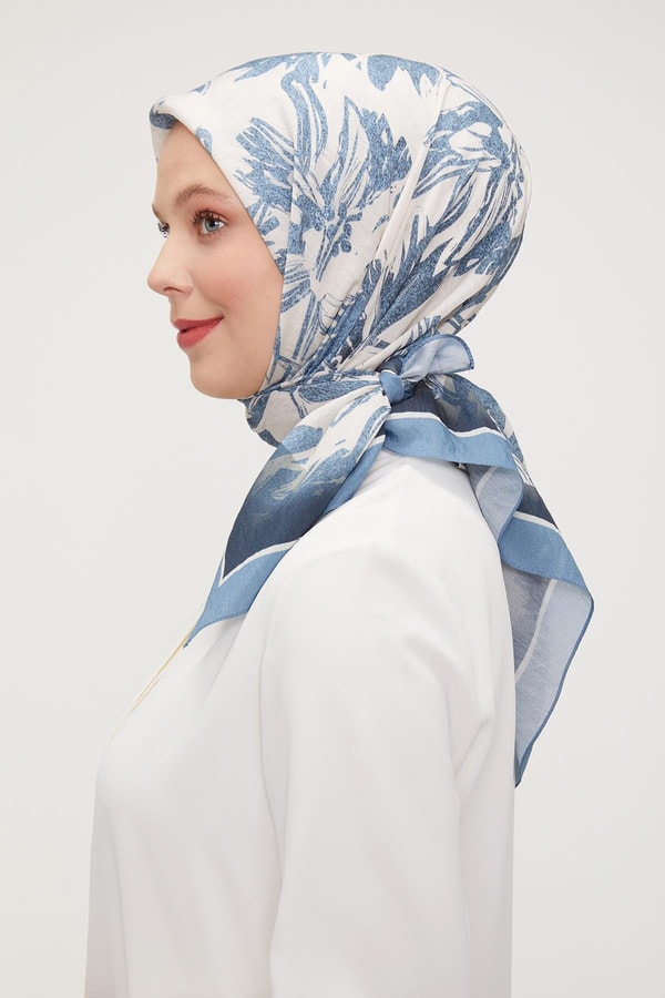 LevidorLevidor Kot Mavi Çiçek Soyut Desen Modal İpek Eşarp