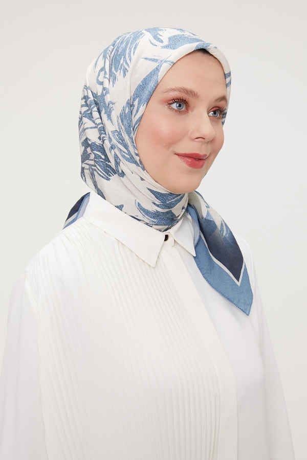 LevidorLevidor Kot Mavi Çiçek Soyut Desen Modal İpek Eşarp