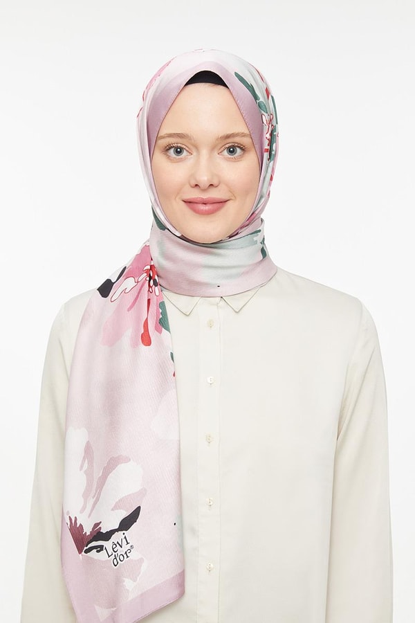 LevidorLevidor Koyu Pembe Çiçek Baskılı Twill Şal