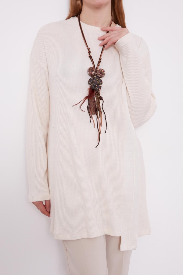 LevidorLevidor Krem Etnik Kolyeli Fitili Kaşmir Tunik