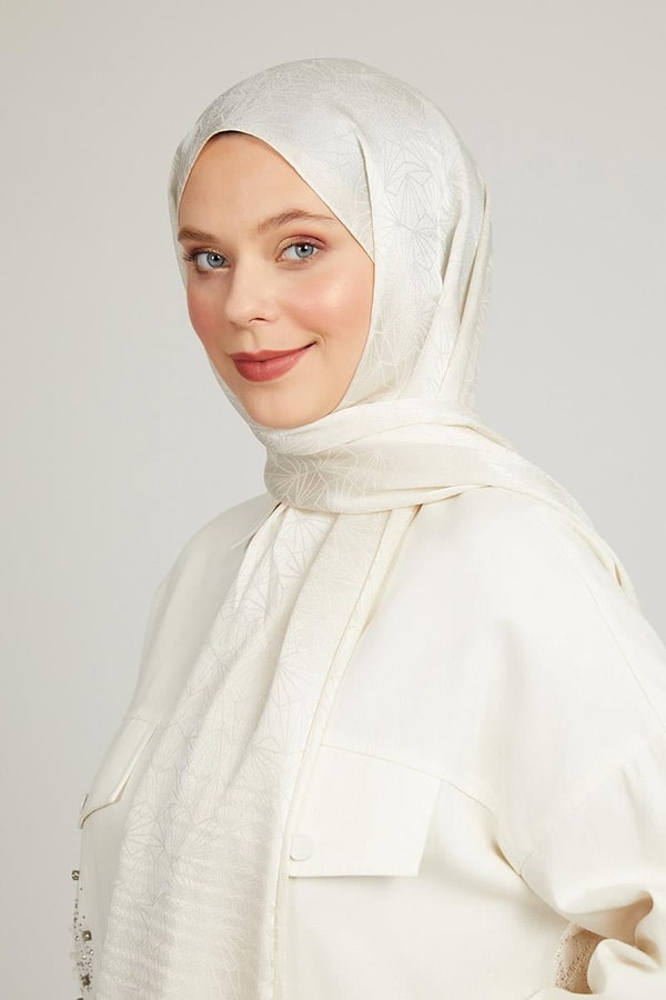 LevidorLevidor Krem Geometrik Desen Jakarlı Janjan Şal