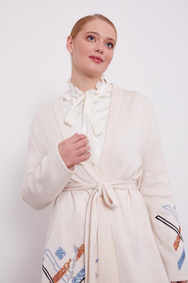 LevidorLevidor Krem Payet İşlemeli Kaşmir Hırka