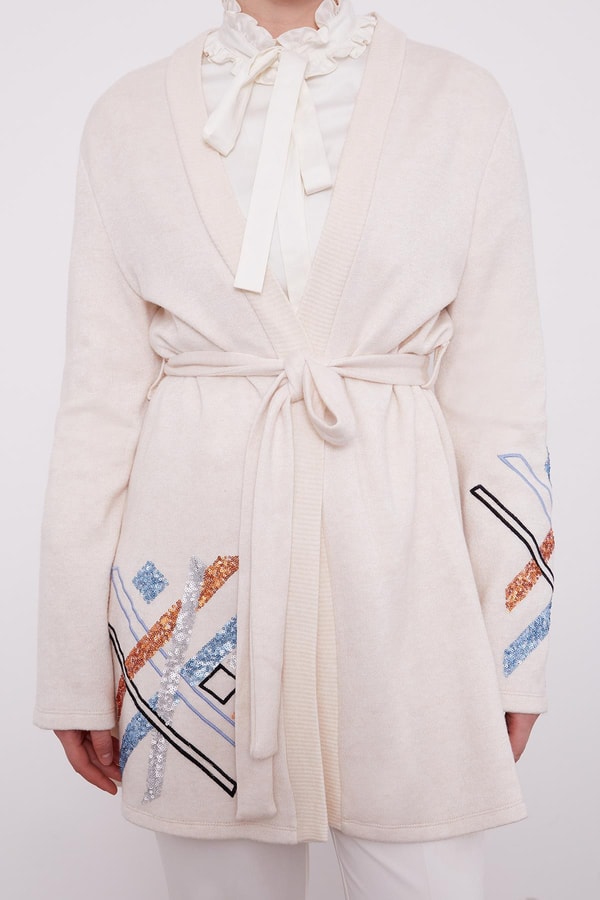 LevidorLevidor Krem Payet İşlemeli Kaşmir Hırka