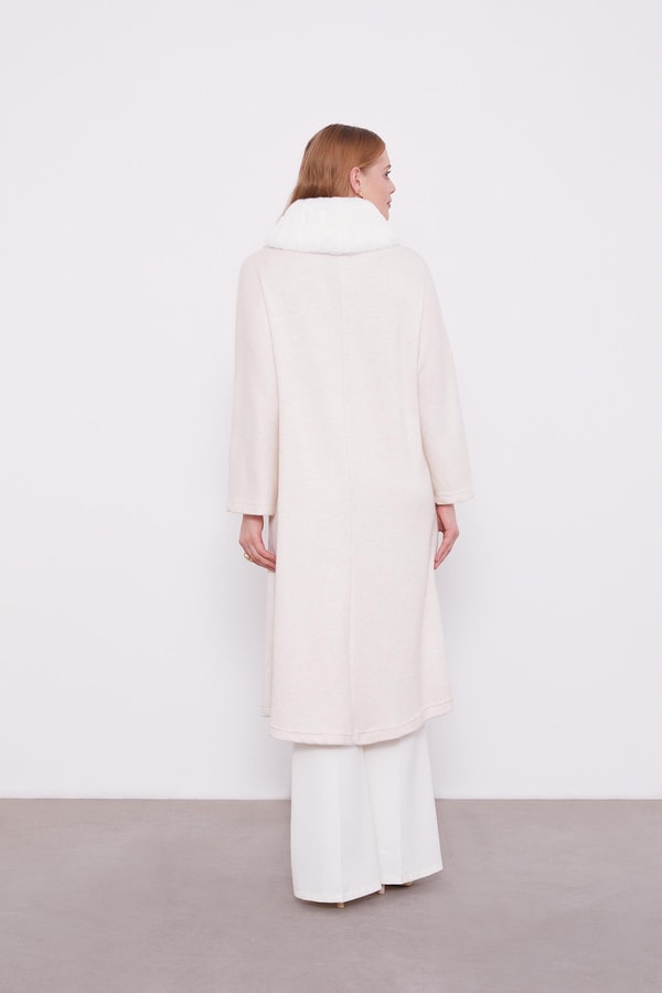 LevidorLevidor Krem Yakası Kürklü Kaşmiş Hırka