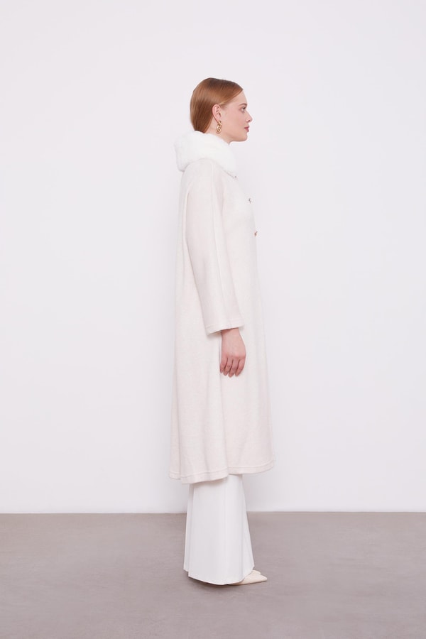 LevidorLevidor Krem Yakası Kürklü Kaşmiş Hırka