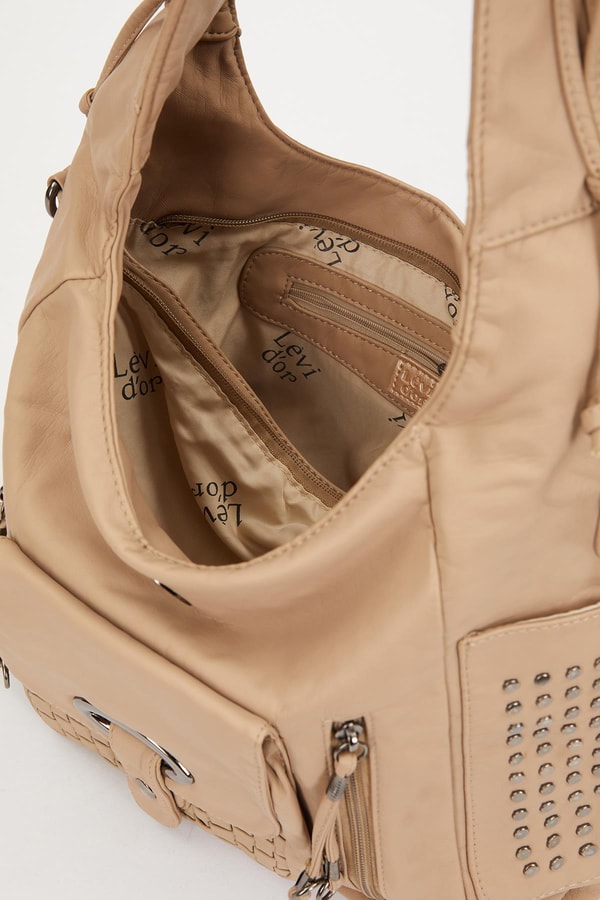 LevidorLevidor Krem Yanları Zımbalı Omuz Çantası