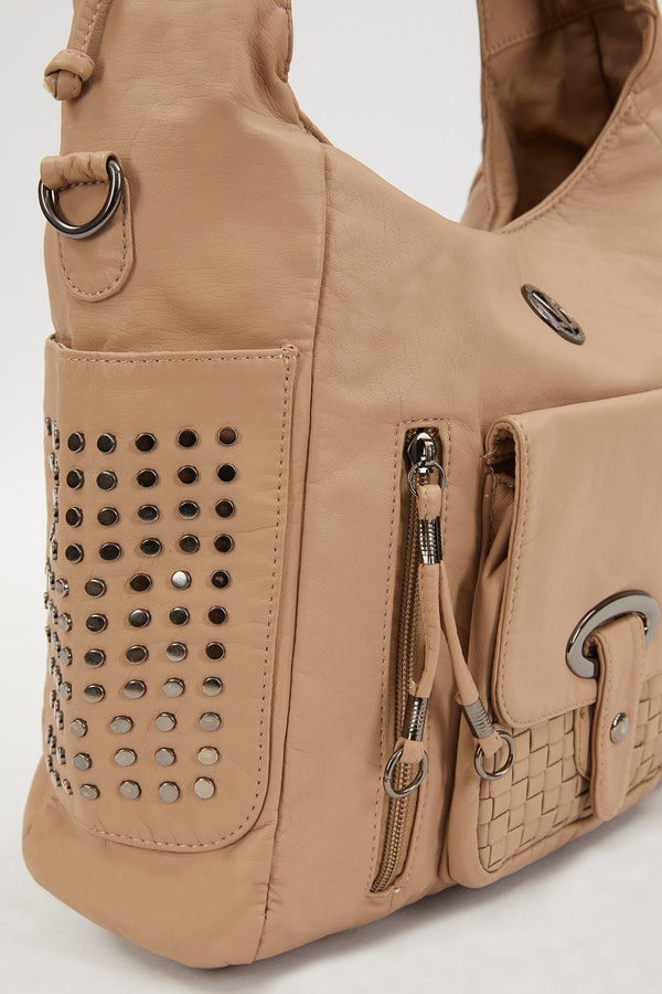 LevidorLevidor Krem Yanları Zımbalı Omuz Çantası