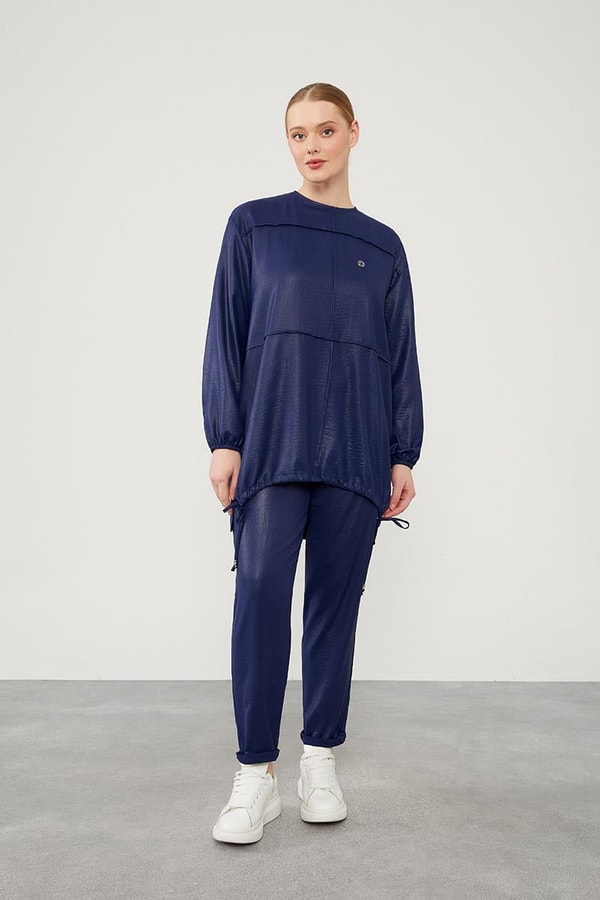 LevidorLevidor Lacivert Asimetrik Kesim Pantolonlu İkili Takım