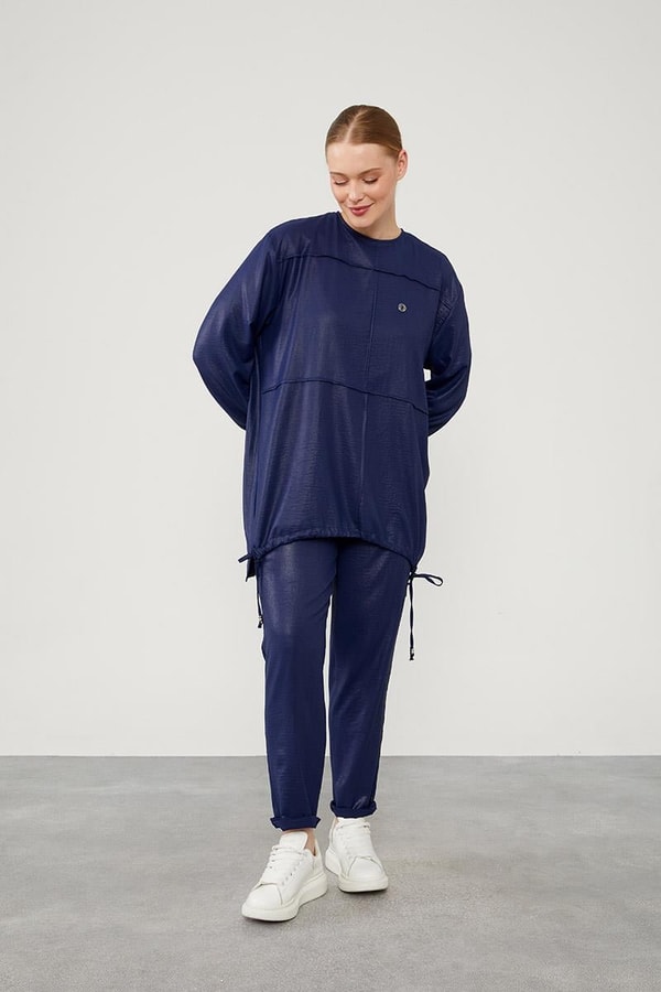 LevidorLevidor Lacivert Asimetrik Kesim Pantolonlu İkili Takım