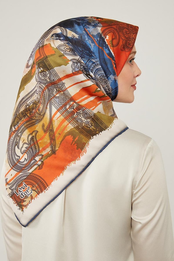 LevidorLevidor Lacivert Batik Etnik Baskılı Trend Twill Eşarp