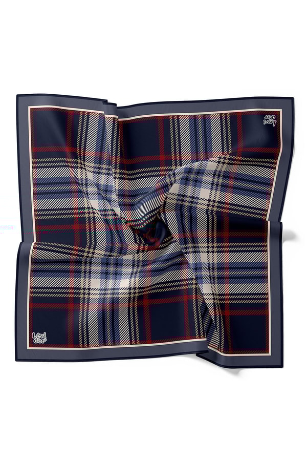LevidorLevidor Lacivert Büyük Ekose Twill İpek Eşarp