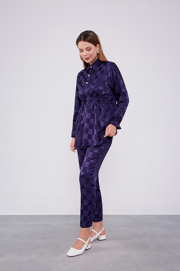 LevidorLevidor Lacivert Dama Desen Jakalı İkili Takım