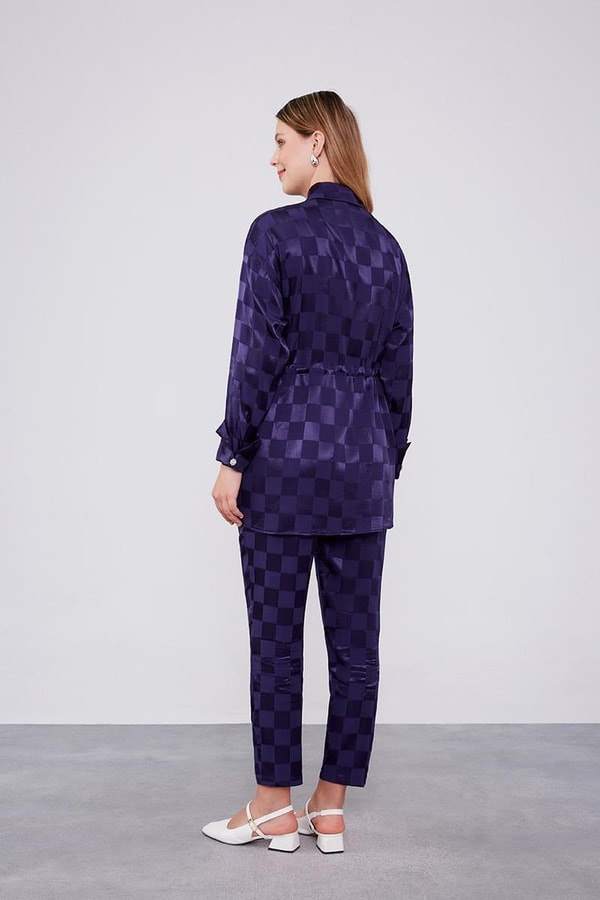 LevidorLevidor Lacivert Dama Desen Jakalı İkili Takım