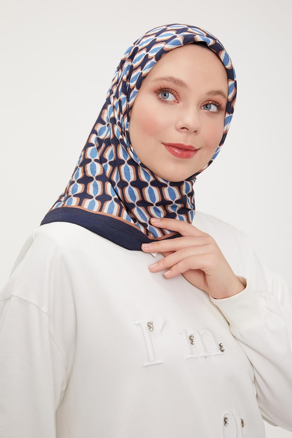 LevidorLevidor Lacivert Elips Desen Modal İpek Eşarp