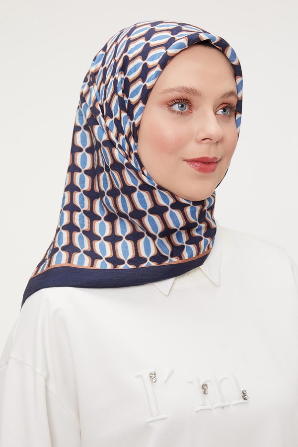 LevidorLevidor Lacivert Elips Desen Modal İpek Eşarp