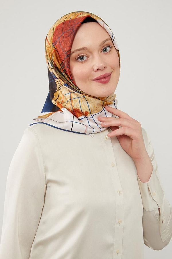 LevidorLevidor Lacivert Geometrik Çizgili Twill Eşarp