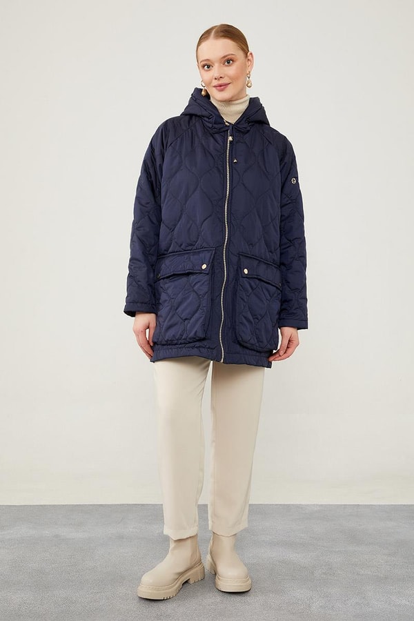 LevidorLevidor Lacivert Kapüşonlu Kapitone Kısa Mont