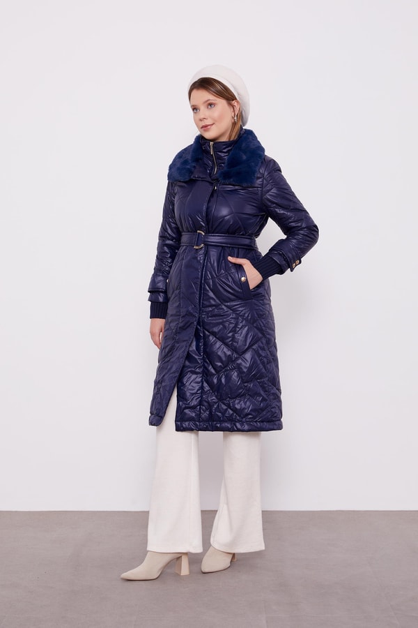 LevidorLevidor Lacivert Kürk Yakalı Şişme Kapitone Mont